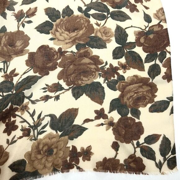 Echo Oblong Scarf Shawl Floral Ivory Taupe Viscose Blend Lightweight 78x27” - Picture 8 of 9